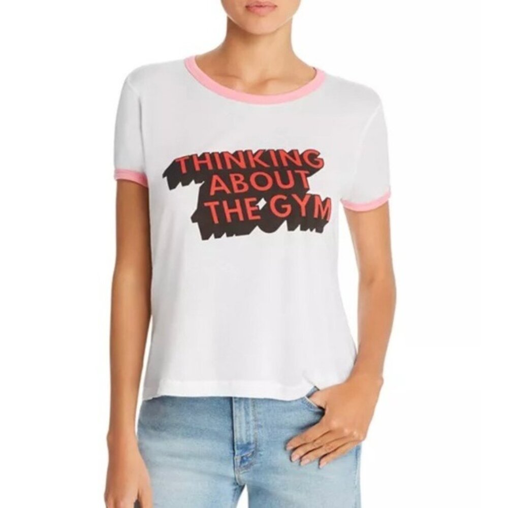 Wildfox White & Pink Thinking About The Gym Ringer Tee Size XS NWT